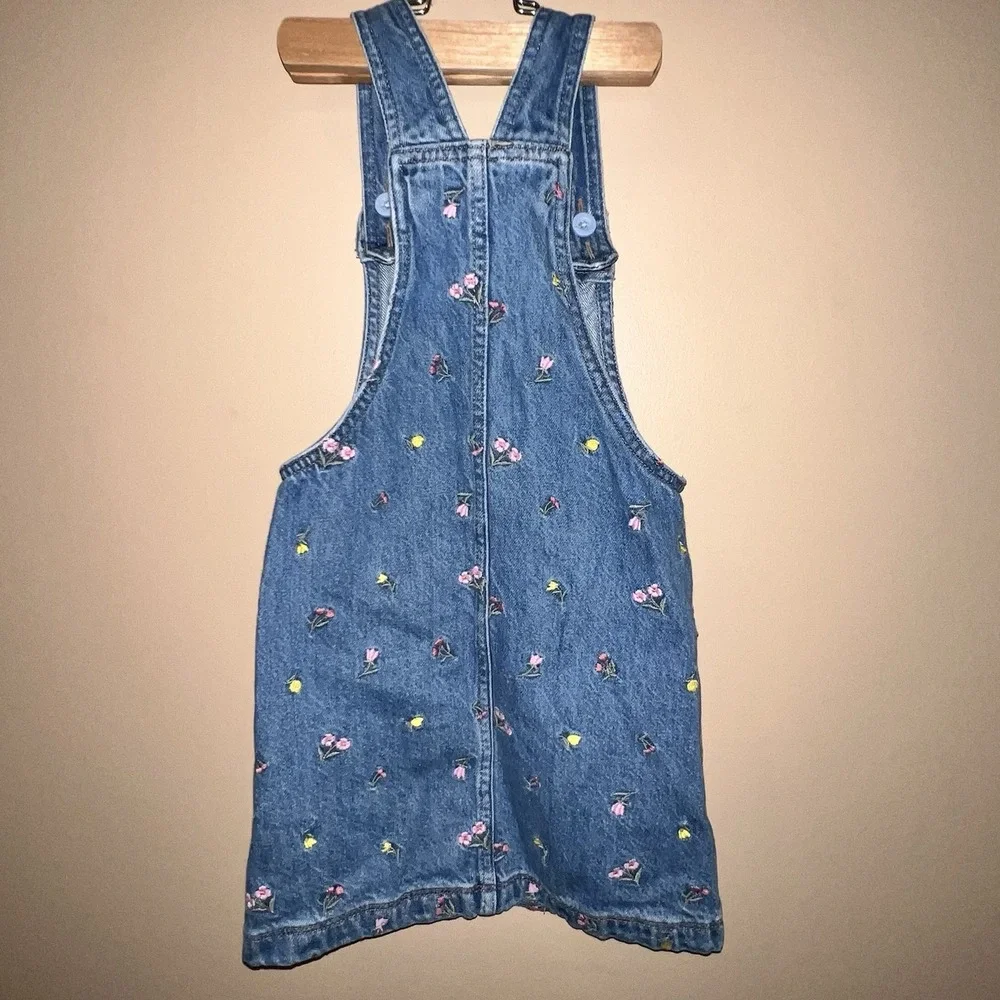 Embroidered Floral Denim Dress Overalls 5 Gap Kids Girl Ruffle Country Kidcore